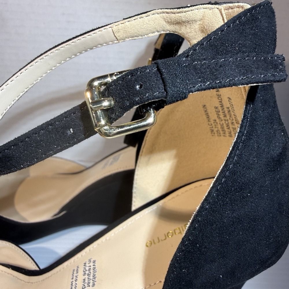 Liz Claiborne Hawkin Pointed Toe Ankle Strap Faux Suede Black Wedge Heels 12 M - Picture 2 of 15